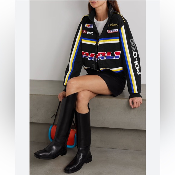 🔥NWT POLO RALPH LAUREN Women’s Multi-Patch Racer Black Bomber Jacket Sz M - Picture 7 of 16